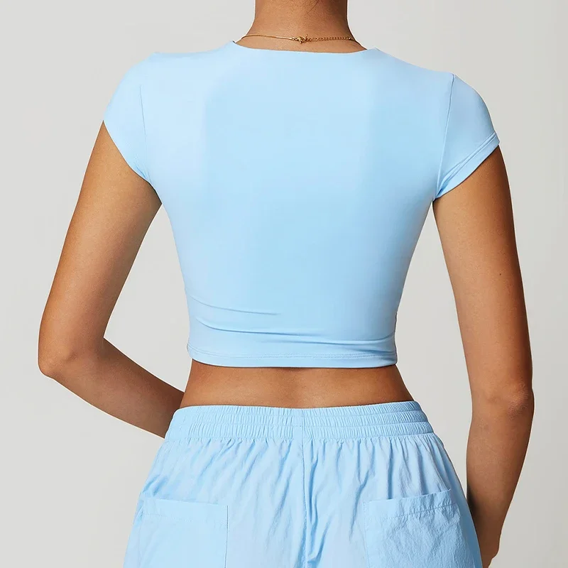 Yoga T-shirt Women Casual Sports Slim Fit Gym Top Short Sleeve Quick-Dry Yoga Clothing Fitness T-Shirt Workout Apparel 2025 New