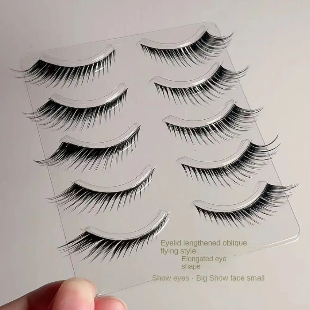 5Pairs Cat Eye Lashes Faux Mink Eyelashes Natural long Full Strip Lashes Winged End Eye Elongated Fake Lashes Soft Eyelashes