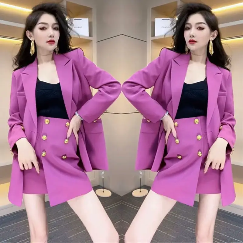 Internet Celebrity Fashion Suit Set for Women's 2024 Summer New Style Loose Fitting Suit Short Skirt Two-piece Set