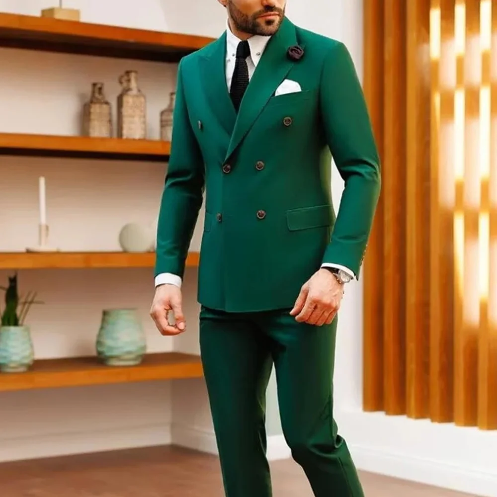 

Green Groom Wedding Tuxedo Men's Suit Jacket Pants 2-piece Set Slim Fit Handsome Men Blazer for Party