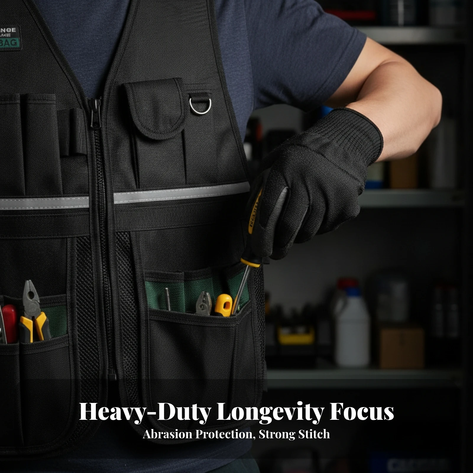 Tool Vest with Pockets Multi-Pocket Wearable Tool Bag Work Vest with Adjustable Straps Lightweight Reflective for Electricians