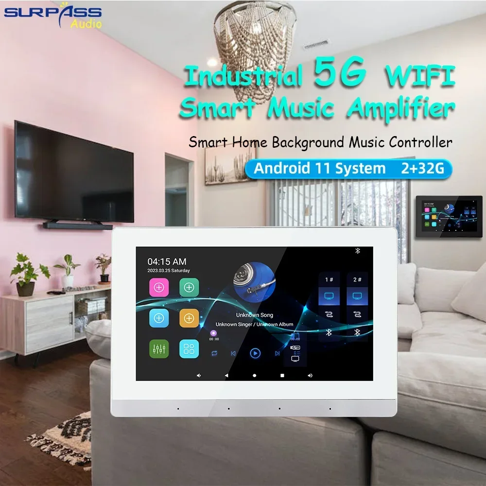 Home Theater 7 Inch WIFI Bluetooth Touch Screen Android11 Music Panel 8x30W Background Stereo Sound System with Two Zone Control