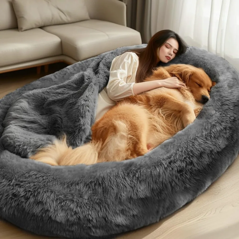 Human Dog Bed Dog Bed for Humans Giant Dog Bed with Washable Fluffy Faux Fur Cover 72