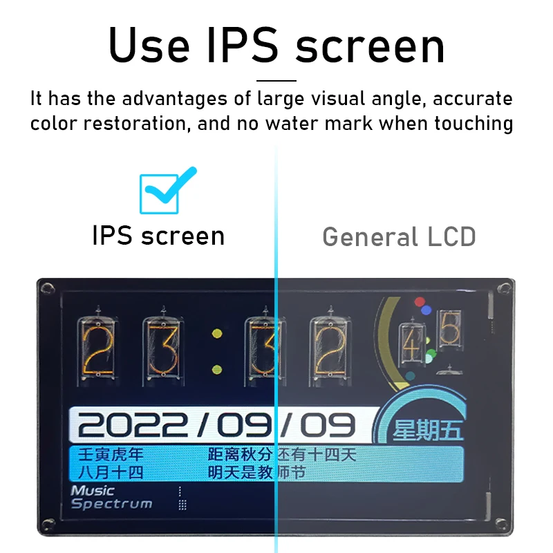 Schermo di visualizzazione dello spettro musicale LCD IPS da 5 pollici orologio WIFI analizzatore Audio indicatore di livello della luce del ritmo +