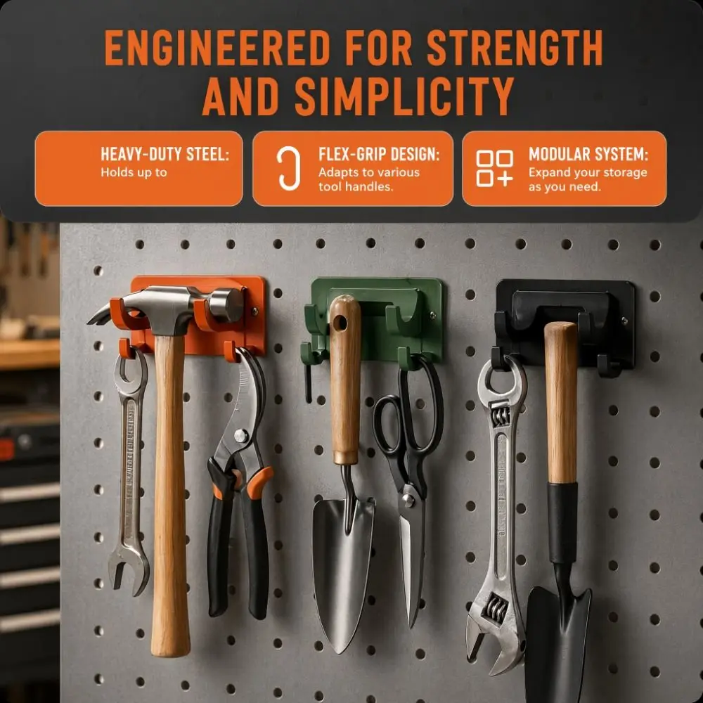 5PCS Wall Mount Tool Hook Storage Rack Practical Space Saving Gardening Tool Hanger Efficient Storage Hook Rack