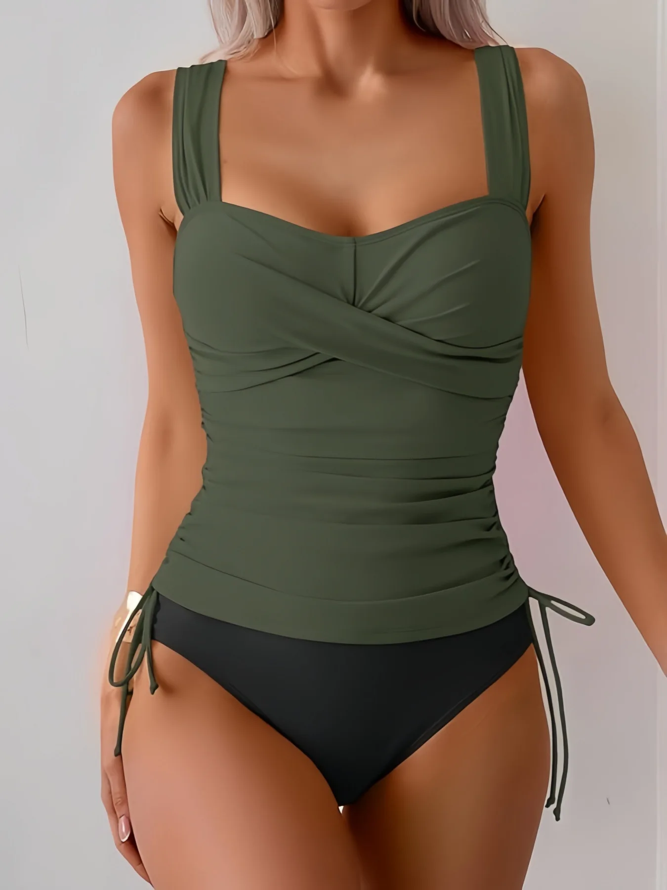 Damen Tankini-Set, einfarbig, zweiteilige Badebekleidung, hohe Taille, Bikini-Oberteil mit Jungen-Shorts, passender Badeanzug, Sommer-Höschen-Anzüge