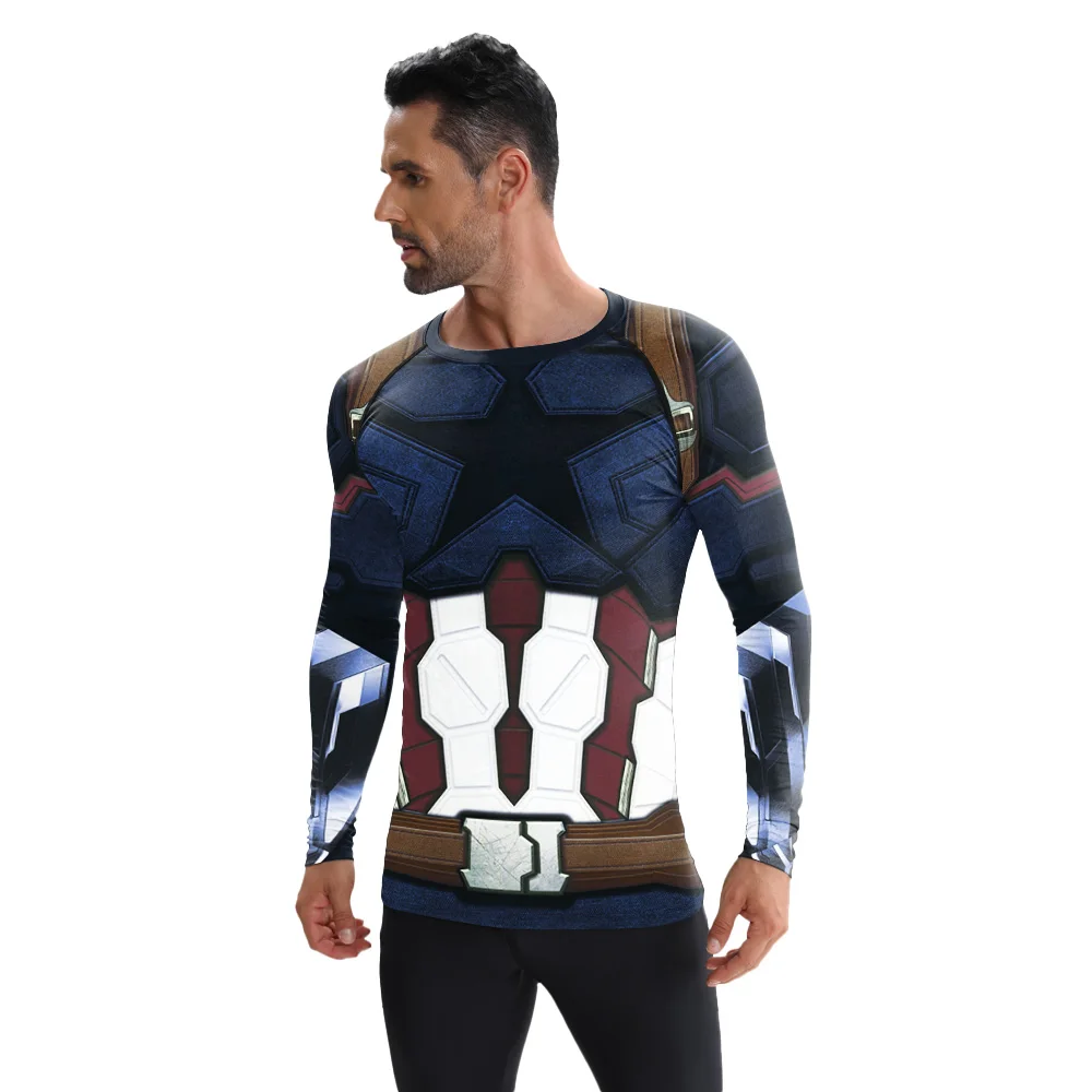 Deadpool chemise hommes Cosplay super-héros Costumes armure imprimé vêtements séchage rapide élastique Sport T-Shirt à manches longues hauts
