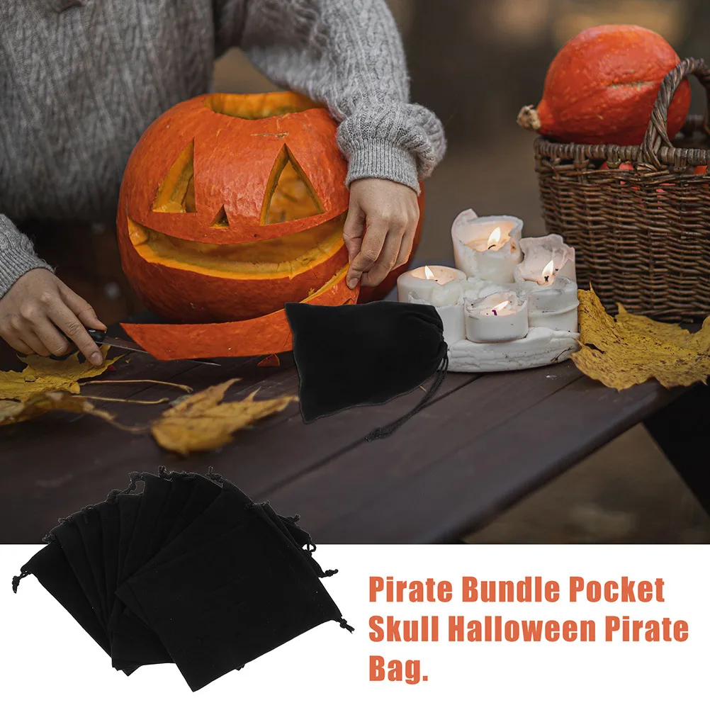

20 Pcs Pirate Party Supplies Halloween Money Bag Collection Decorations Golden Coins Polyester Sweets Bags Favor Pouch