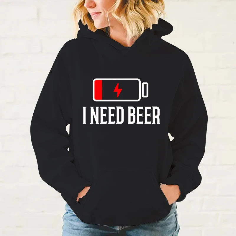 

I Need Beer Printing Hooded Pullovers For Men And Women Printed Long Sleeve Pocket Casual Tops