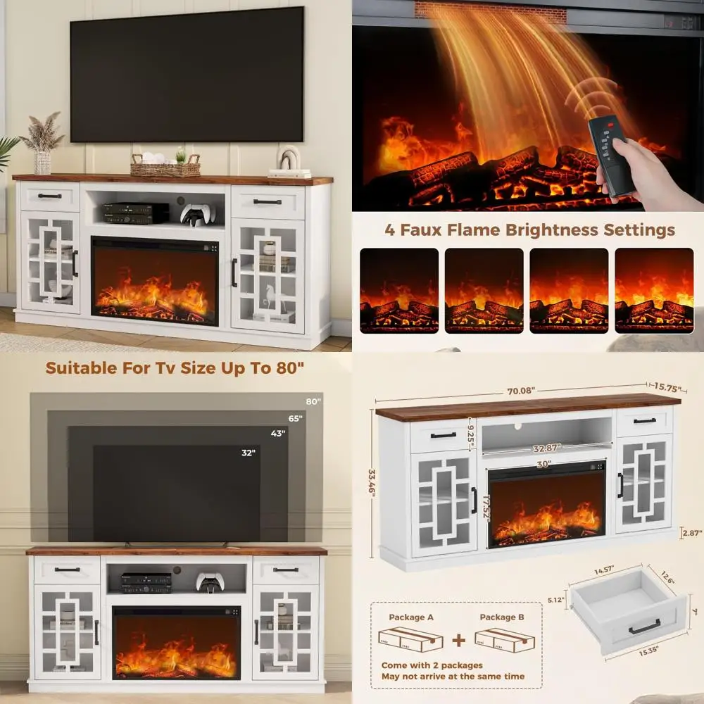 

80 Tall Entertainment Center with 32 Fireplace for Farmhouse Style TVs