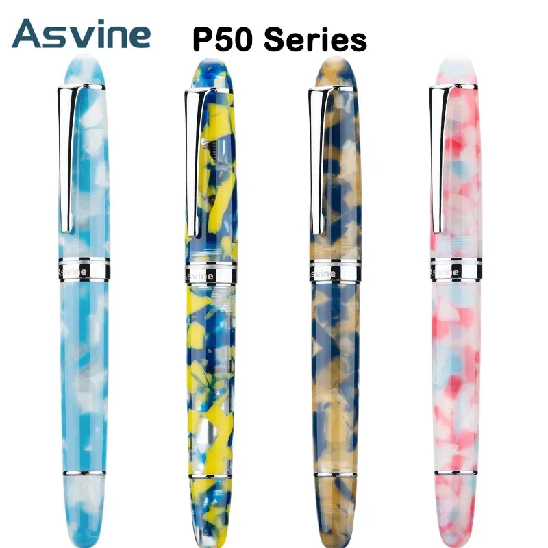 Asvine P50 Pistão Fountain Pen, Acrílico Negócios Caligrafia Pen, Escrita estacionária, Escola e material de escritório, Bock EF F M