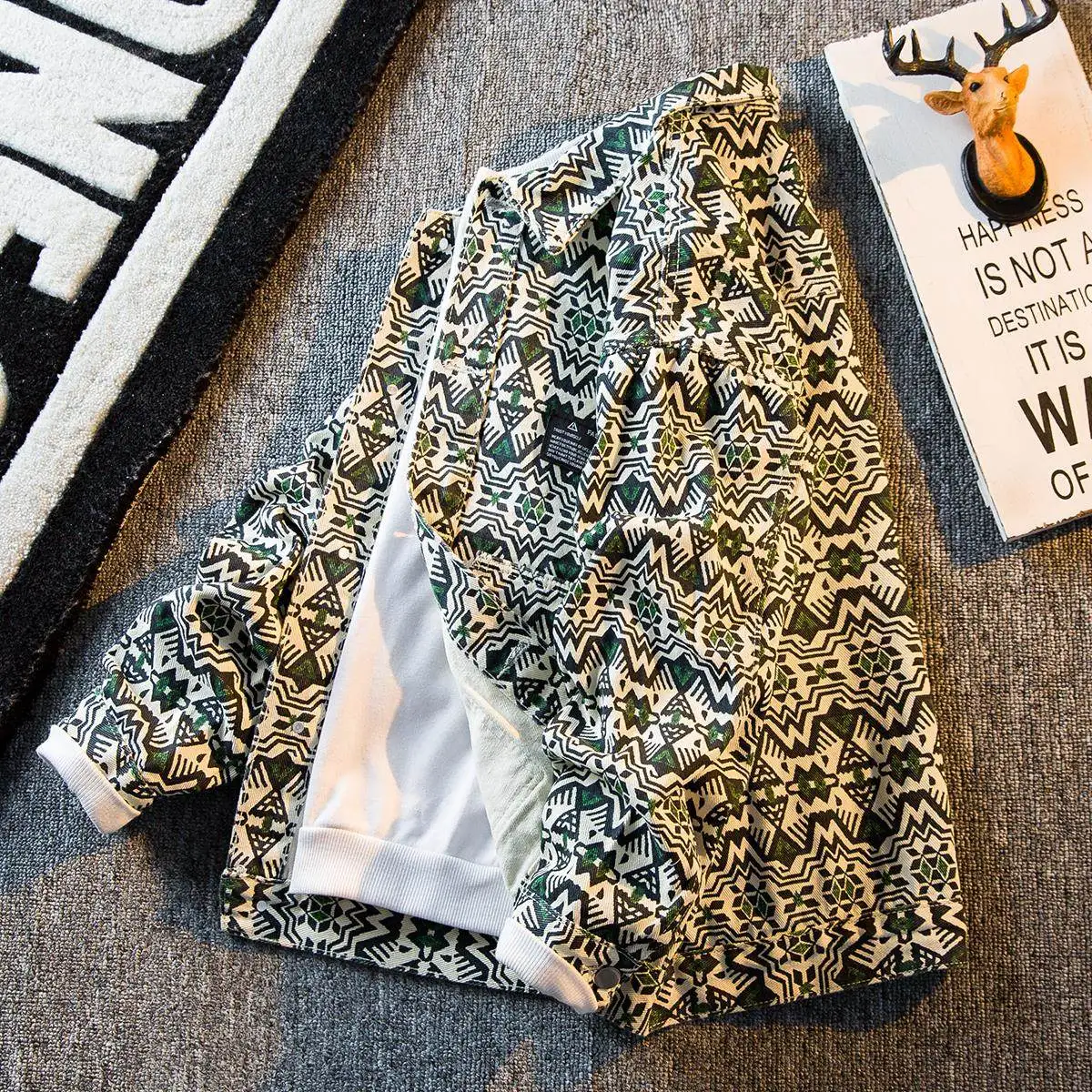 

Men's Casual Full Print Denim Jaet Street Sle Spring Autumn High End Brand V Ne ort Sve Seven Button Jeans Jaet