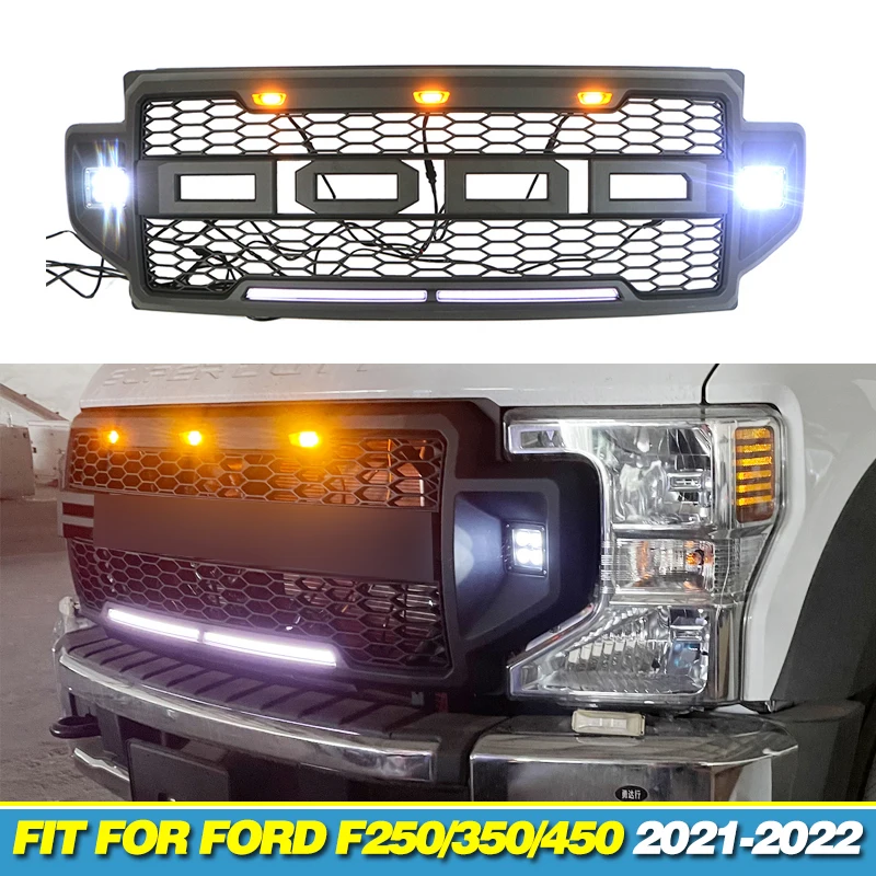 Front Grille With Light  Auto Parts Fits For 2021-2022 Ford F250 F350 F450 Racing Grill