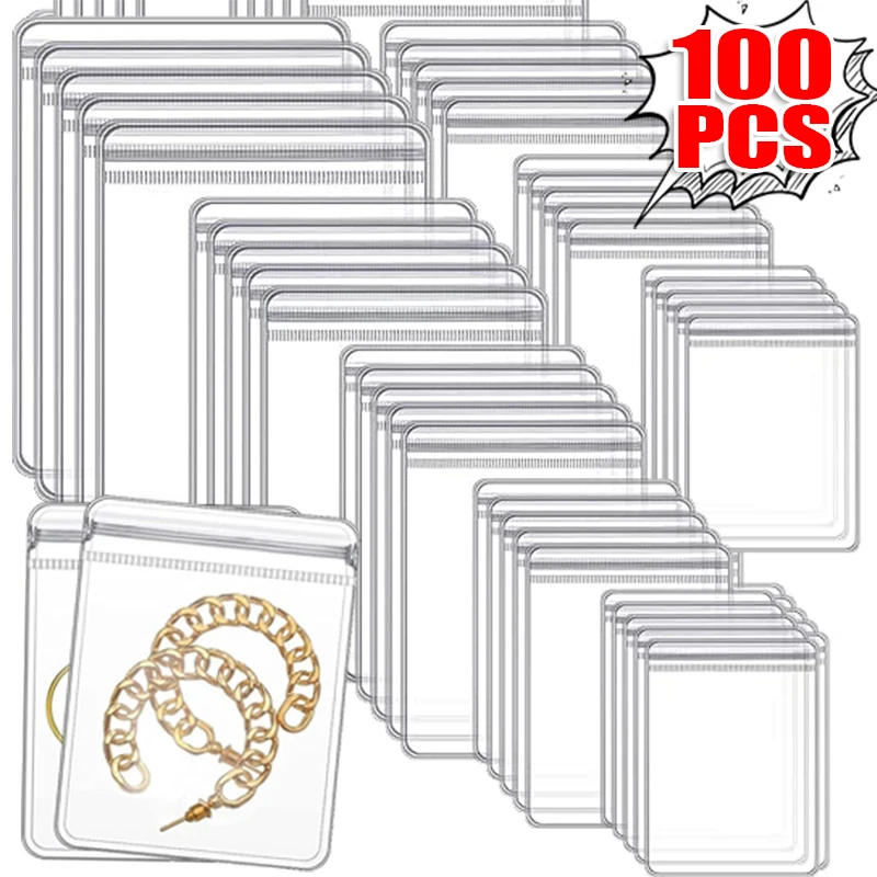 100-10Pcs Transparent Jewelry Package Zipper Pouch Bags Thicken PVC Anti-Oxidation Earring Ring Necklace Bracelet Storage Holder