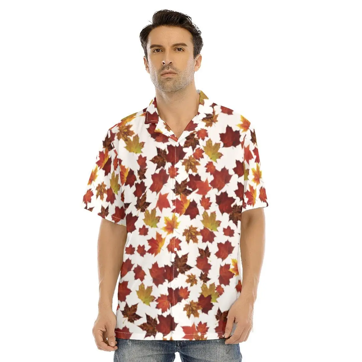 Camisa hawaiana de manga corta con botones para hombre, camisa de verano con pintura de Hojas de arce, estilo de vacaciones en la playa, talla grande