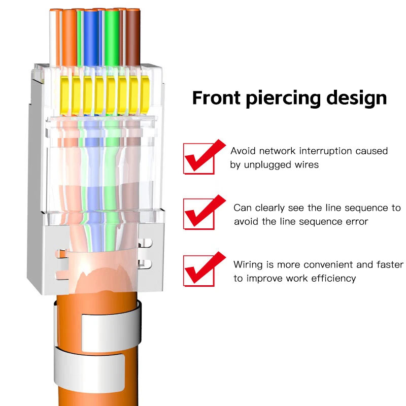 10PCs Cat6A Cat7 Pass Through Shielded RJ45 connectors 8P8C Gold Plated Modular Cat 7 Fast Transmition Data Plug Crystal Head