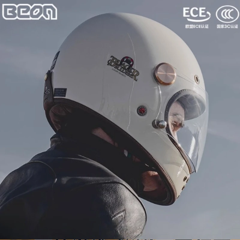 Hot BEON Full Face Motocross Carbon Fiber Helmet BR50 Glassfiber Vintage Motorcycle Professional Retro Helmets DOT ECE Approval