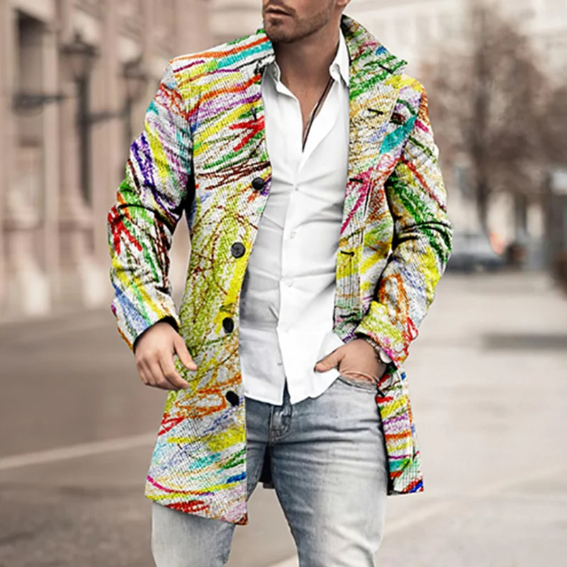الخريف والشتاء جديد Longfengni ثلاثية الأبعاد الطباعة منتصف طول معطف جيب موضة عادية الأوروبية والأمريكية الرجال سترة S-5XL #6