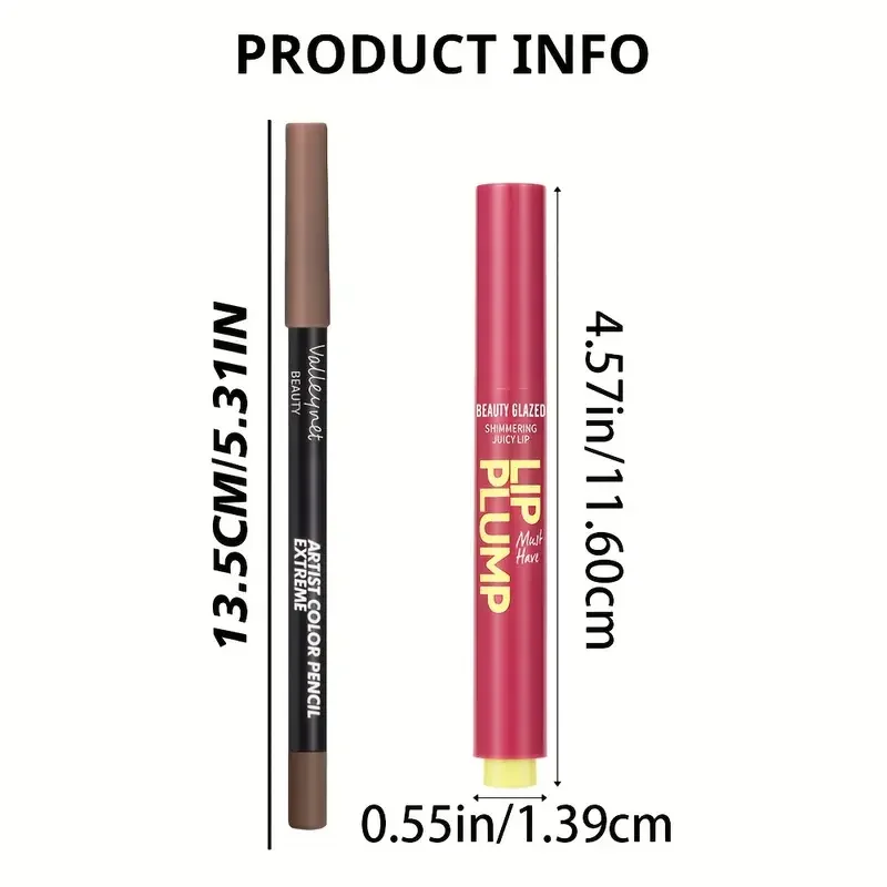2 stks/set Matte Lip Liner + Getinte Lip Glazuur, Parelmoer Tint Effect, Langdurig Waterdicht Niet-plakkerig, Creëer een Glanzende Lip