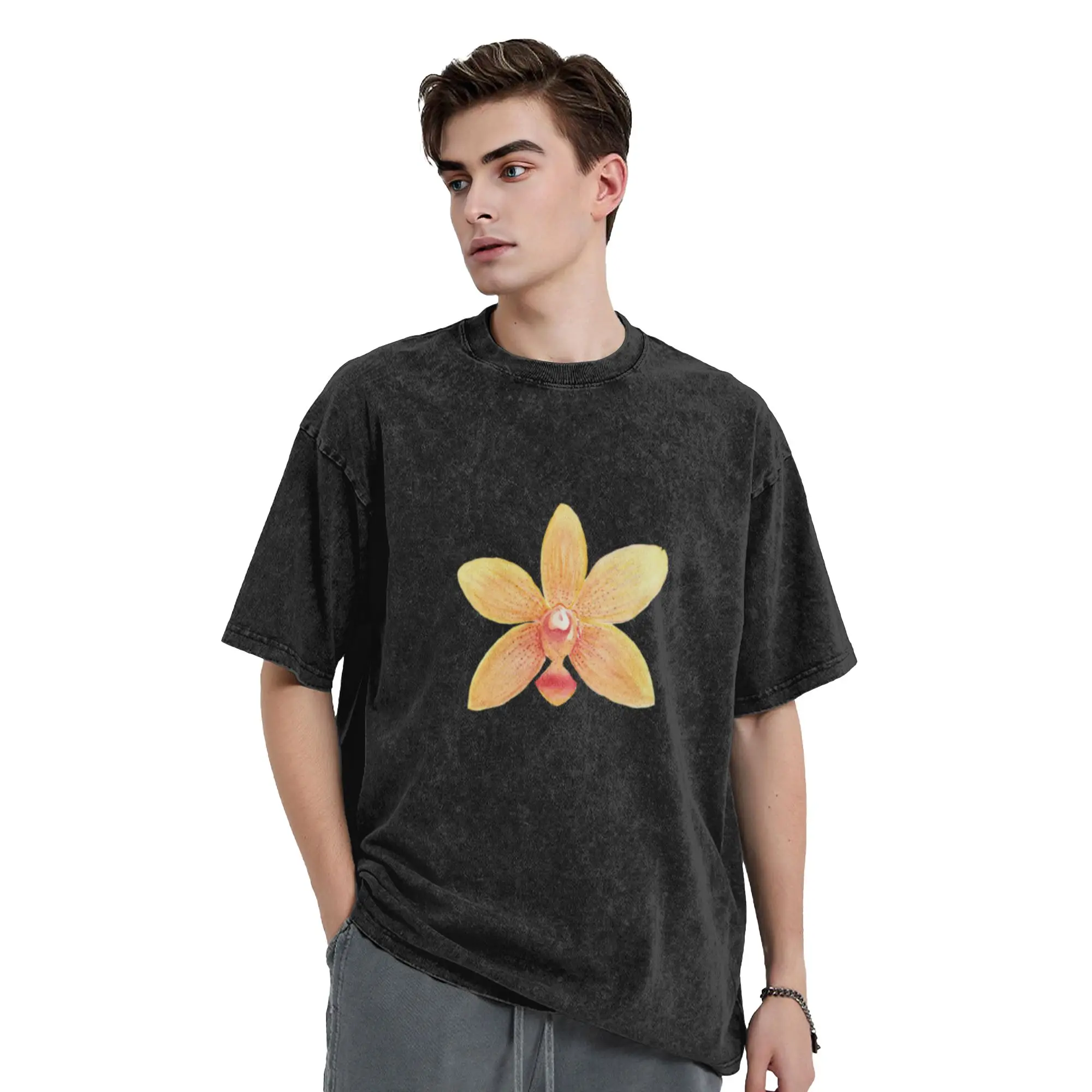 Yellow Orchid  Classic Stylish A Washed T Shirt Men's Women's Oversized Cotton Tees Tops
