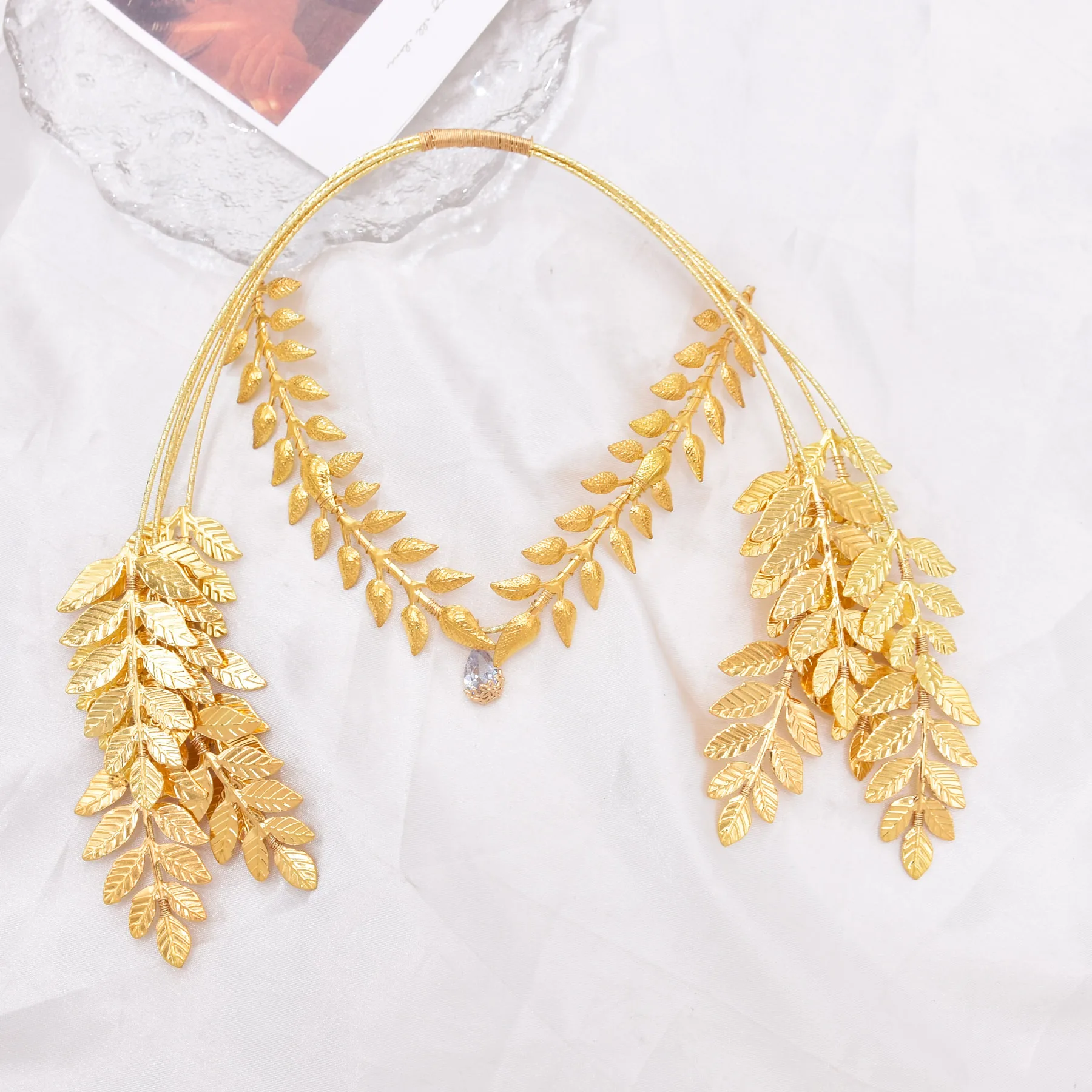 الذهبي سبيكة فرع اليونانية العروس الزفاف اكسسوارات للشعر للنساء ، قابل للتعديل الجنية الأميرة الملكة الجبين تاج ، الشعر مجوهرات