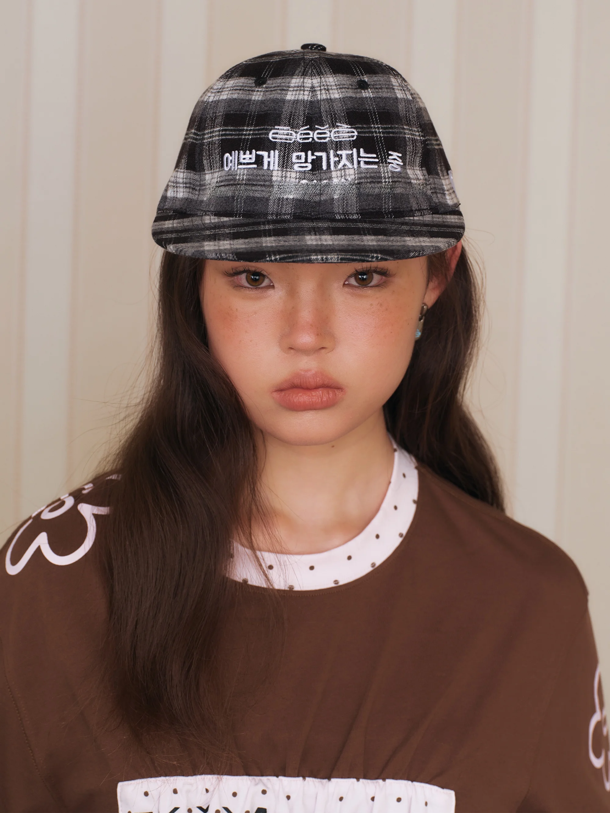 Eeerearonster X Pegacon Flat Brim Baseball Cap Embroidered Checkered Pattern Hat Adjustable round Top Unisex