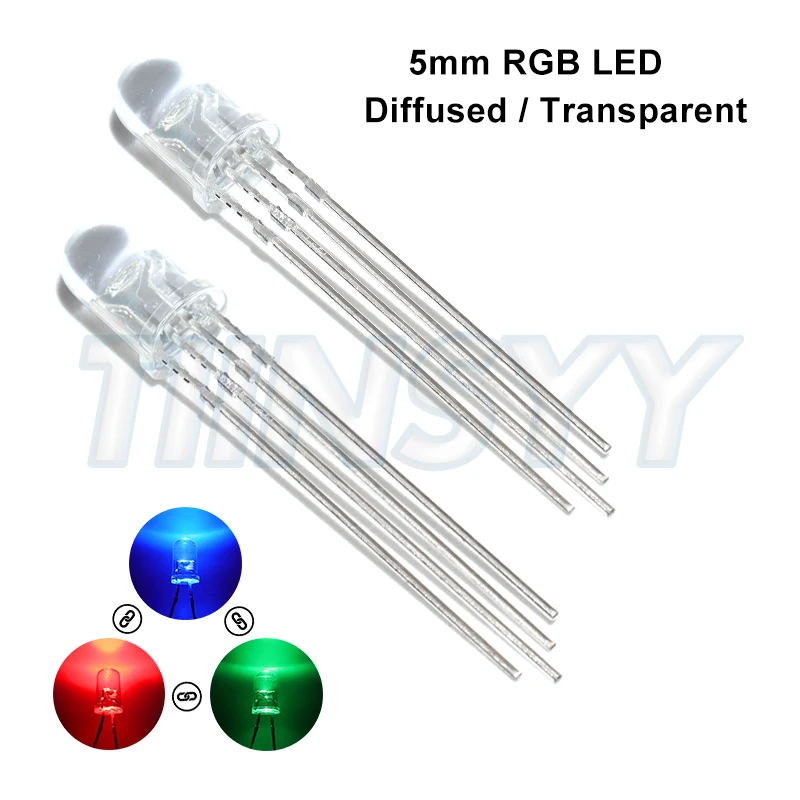 50PCS 5mm full-color LED RGB red/green/blue Common Cathode/Anode Four feet transparent highlight color light 5mm diode colorful