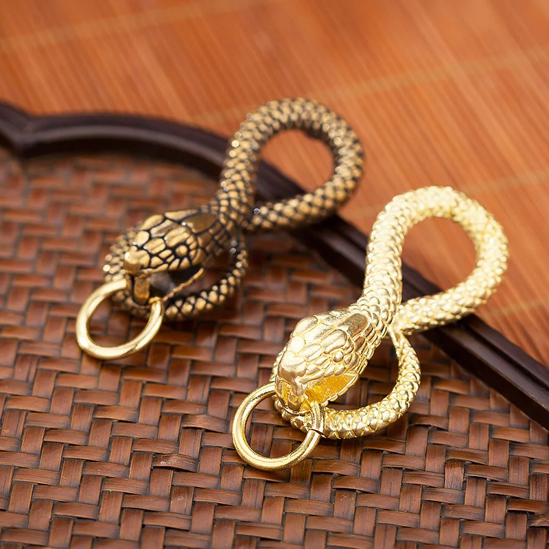 1 Piece Solid Brass Belt Hook Retro Snake Shape Keychain Fob Clip Key Ring Wallet Chain with O ring Charm Pendant Decor Gift