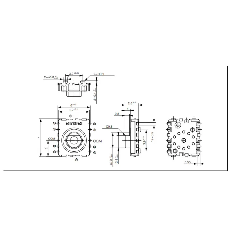 مفتاح تشفير دوار رفيع النوع ، 10 وظائف ، اليابان ، 7x6x SMT ، 10-دبوس ، 2 لكل لوت