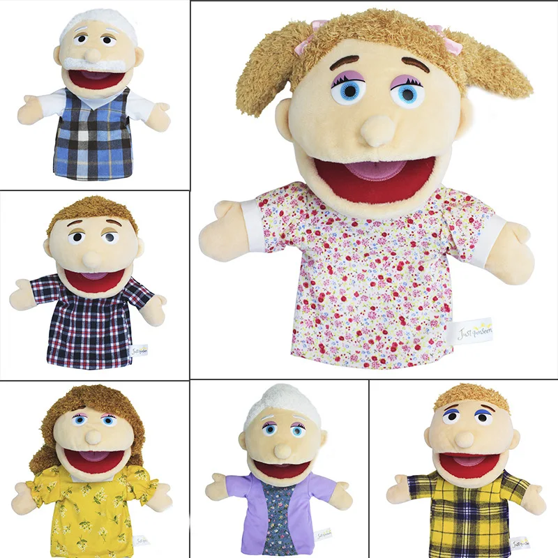 Bambini burattino a mano giocattolo gioco di ruolo famiglia peluche bocca aperta guanto Ventriloquist Tell Story Puppets peluche bambole Kawaii regalo