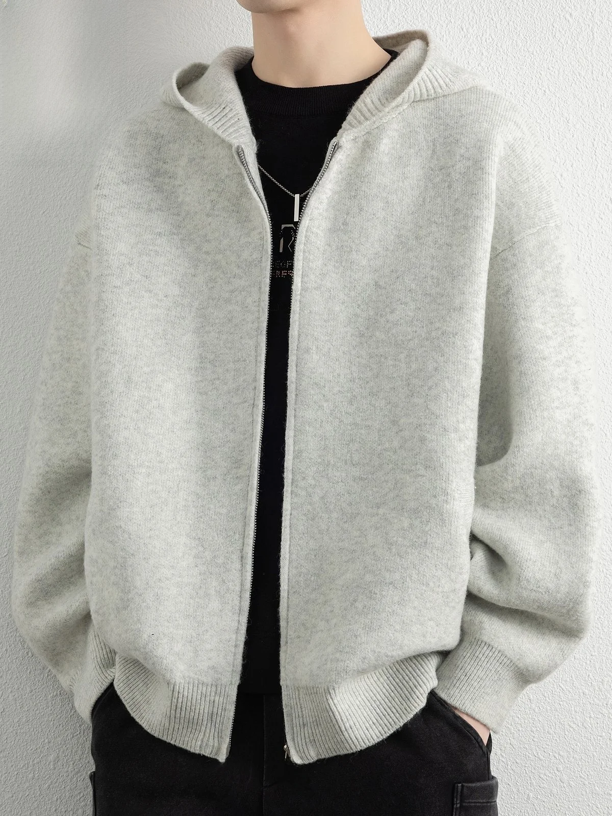 

Knitted Hooded Jaet Men's Trendy Color Zipper Sweater Autumn Casual Long Sve Regular Fit Youth Faion