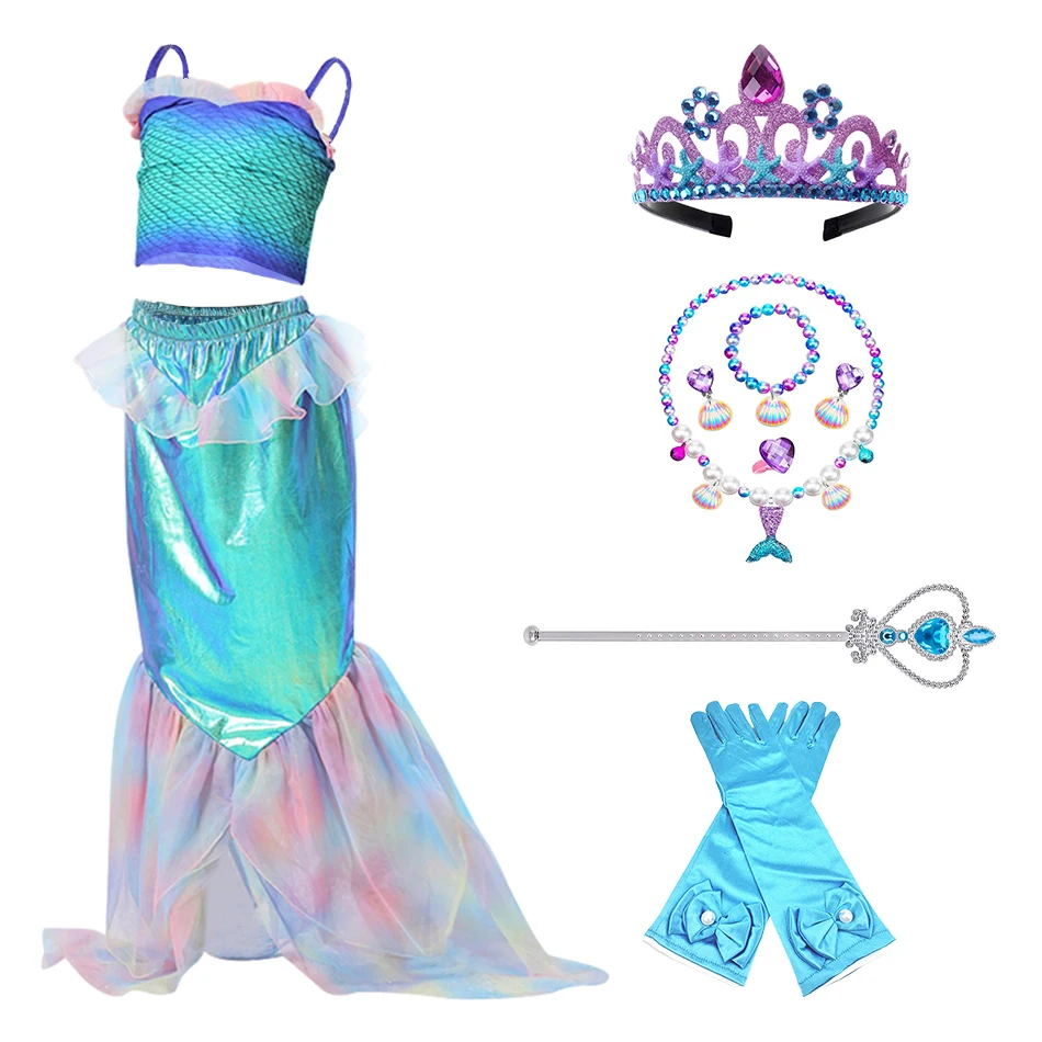 

Mermaid Two-Piece Set Ariel Princess Skirt Mermaid Princess Fishtail Skirt Stylish Baby Girl Strap Mermaid Fishtail Skirt 3-10 Y