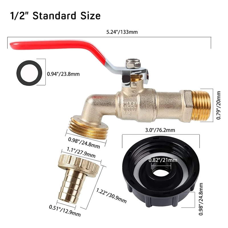 Contenedor IBC, accesorios de tanque Ibc de latón de 1/2 pulgada para tanque de agua S60X6, adaptador IBC de 1000L