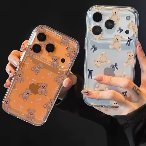 Cute Bear Bow Transparent Case For Xiaomi 15T Pro POCO X7 Pro F7 X6 X5 M3 X3 NFC X4 GT M4 F5 11 Lite 5G NE 11T Silicone Cover