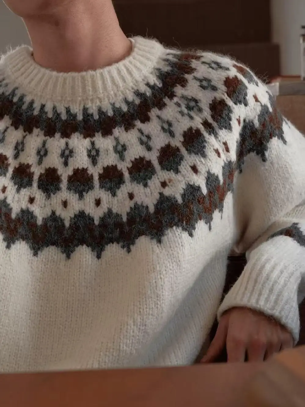 

Свободный крой круглый вязаный свитер, мужской осенне-зимний винтажный свитер Fair Isle Color Blo, полосатый свитер, удобный дышащий