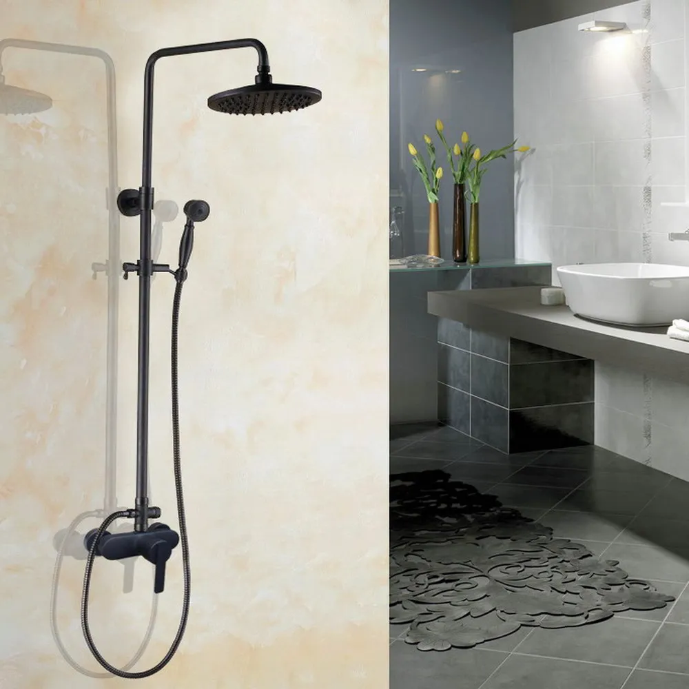 

Black Oil Rubbed Brass Shower Faucet Set 8.2 Inch Shower Head Hand Shower Sprayer W/ Hand Shower Wall Mounted Mixer Tap Nhg154