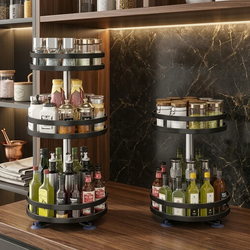 360° Rotating Spice Rack Organizer, Non-Skid Storage Tray for Spice Jars Cans, Kitchen Countertop Seasoning Organizer