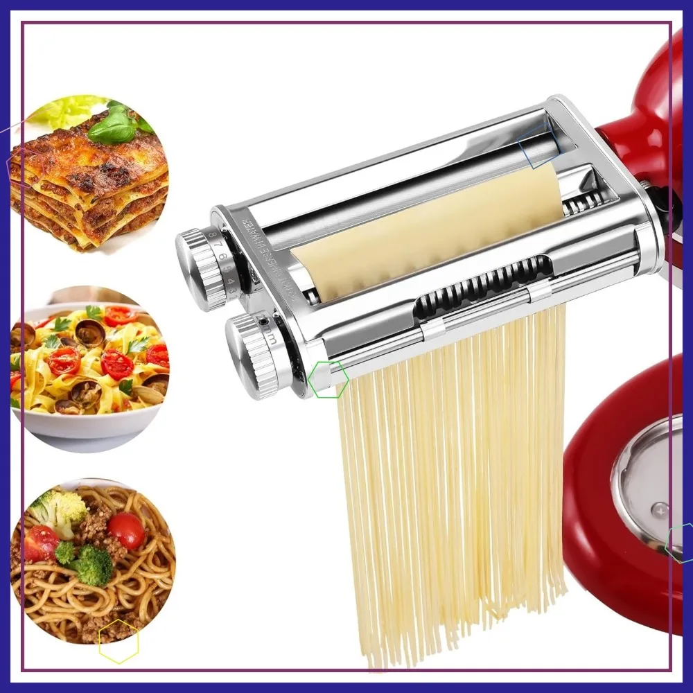 

3-in-1 Pasta Maker Attachment for Stand Mixers, Includes Roller & Cutters for Fresh Homemade Noodles