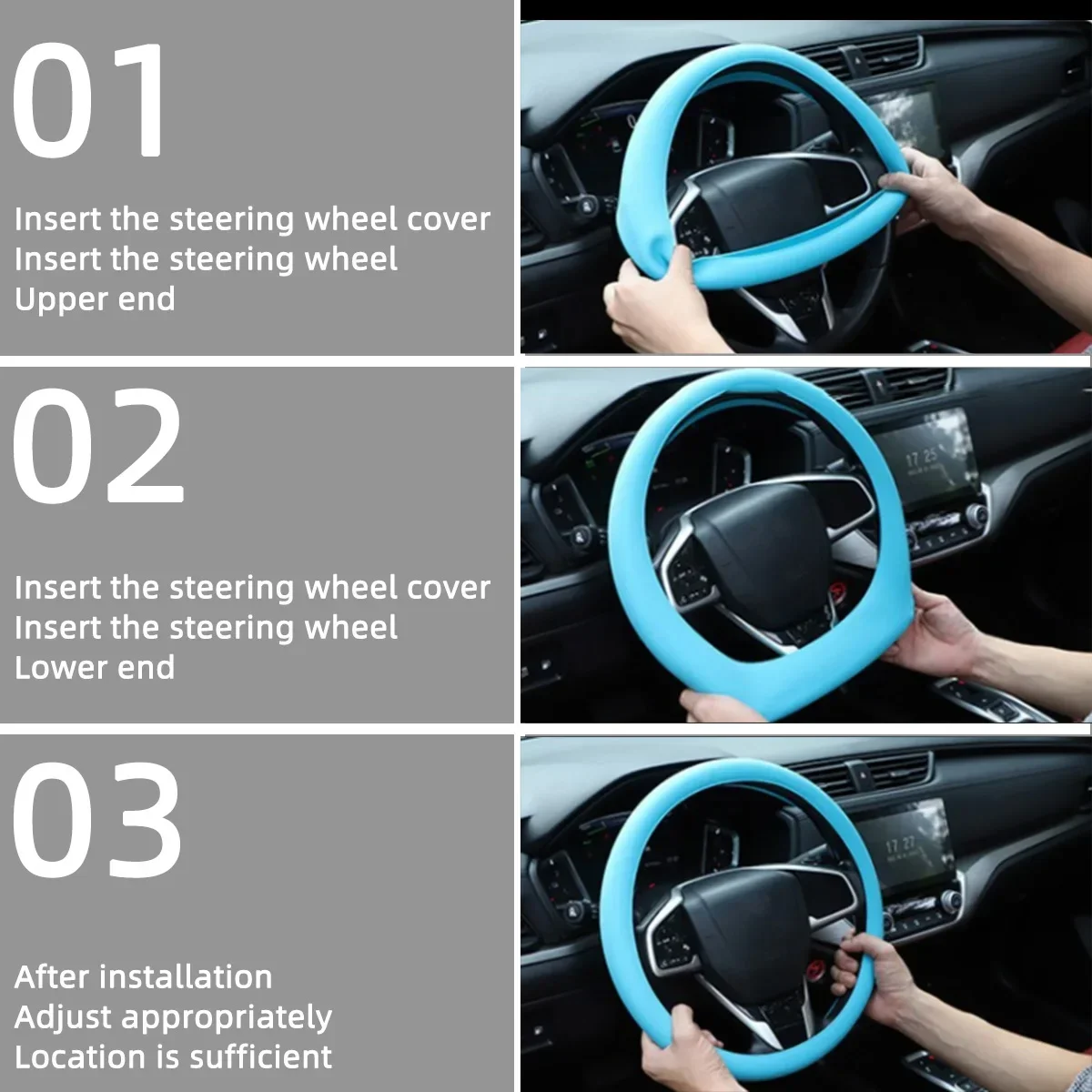 Universal Car Silicone Steering Wheel Cover Elastic Non-Slip Cover For 36-40cm Steering Wheel Multi Color Car Decor Accessories