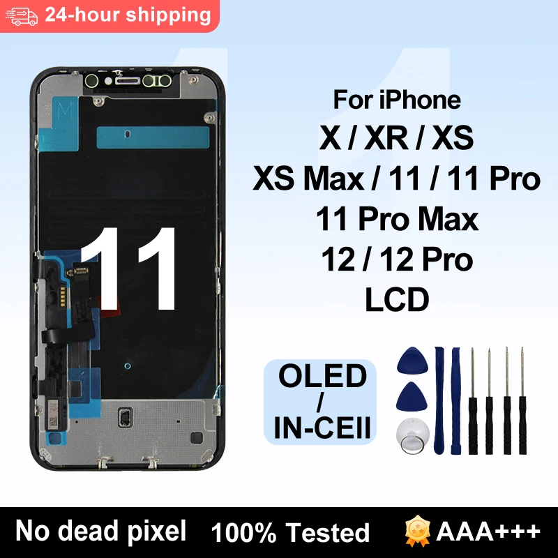 AAA+ OLED For iPhone X XR 11 LCD Display XS MAX 11 PRO MAX 12 Pro Incell Digitzer Assembly For iPhone X XS LCD Touch Screen