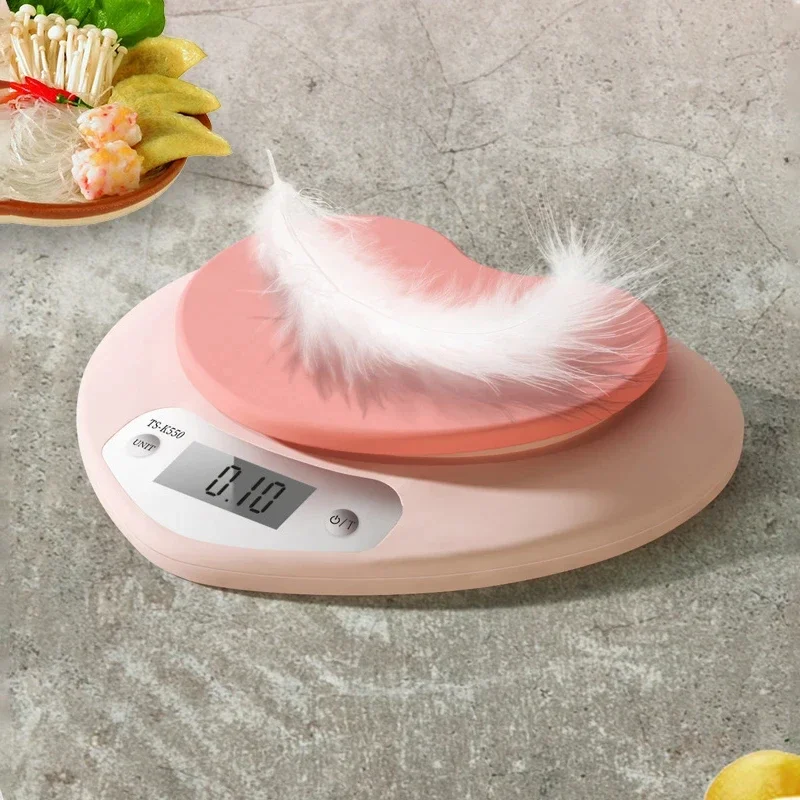 Electronic Kitchen Scale Pink Heart-Shaped Baking Weight Gram Scale 5kg/1g 2kg/0.1g LED Display Digital Household Food Scale