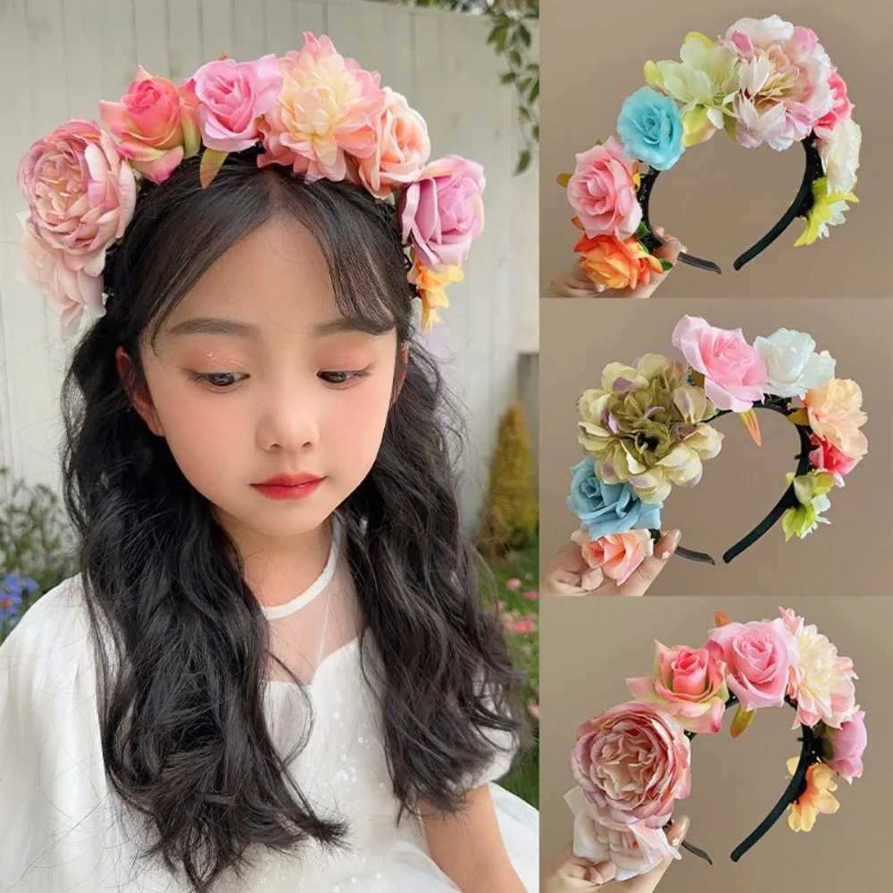 

Colorful Floral Garland Sweet Hair Hoop Hair Ornaments Children Flower Headband Simulation Flower Headwear Bridal Crown Wedding
