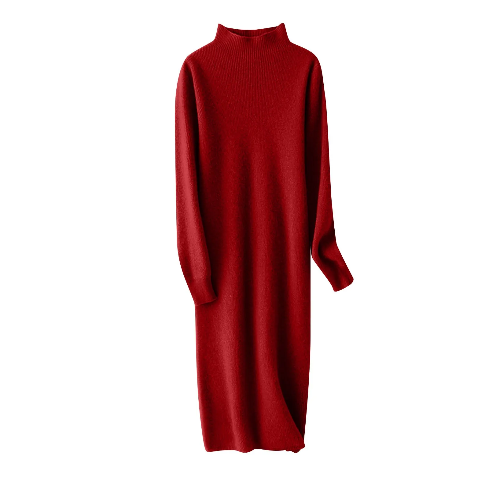 High Collar Knitted Dress Women'S Bodycon Dresses Asymmetric Knot Maxi Long Sleeve Slim Fit Round Neck Solid Autumn Dresses Woma
