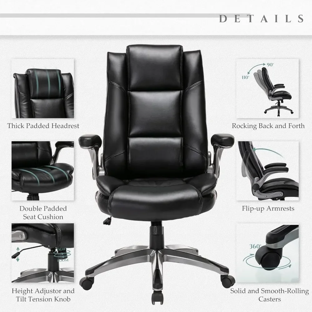 Office Chair Leather Executive-High Back Home Computer Desk and Chair with Adjustable Tilt Lock, Swivel Rolling Ergonomic Chair