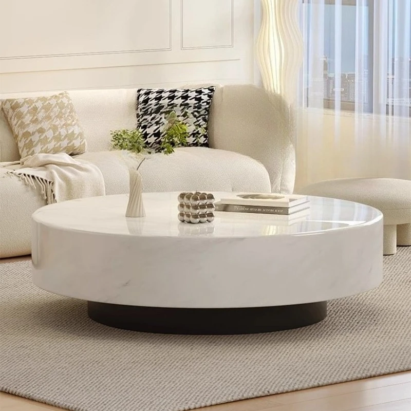 طاولات قهوة منخفضة الحجر مستديرة بيضاء فاخرة تصميم طاولات القهوة الرخام الإيطالي Mesas De Centro Para Sala اكسسوارات المنزل
