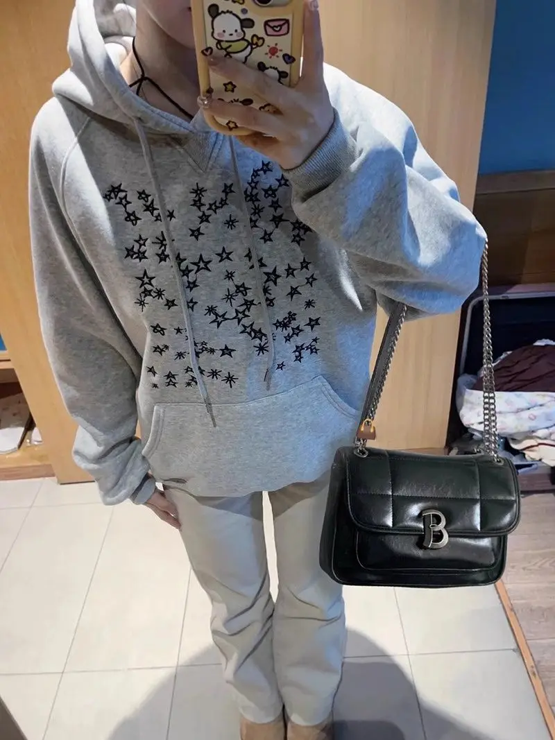 

Флисовая толстовка со шляпой, женские толстовки с рисунком, осенняя удобная оверсайз с прошитой подкладкой с рисунком, одежда в центре города GF