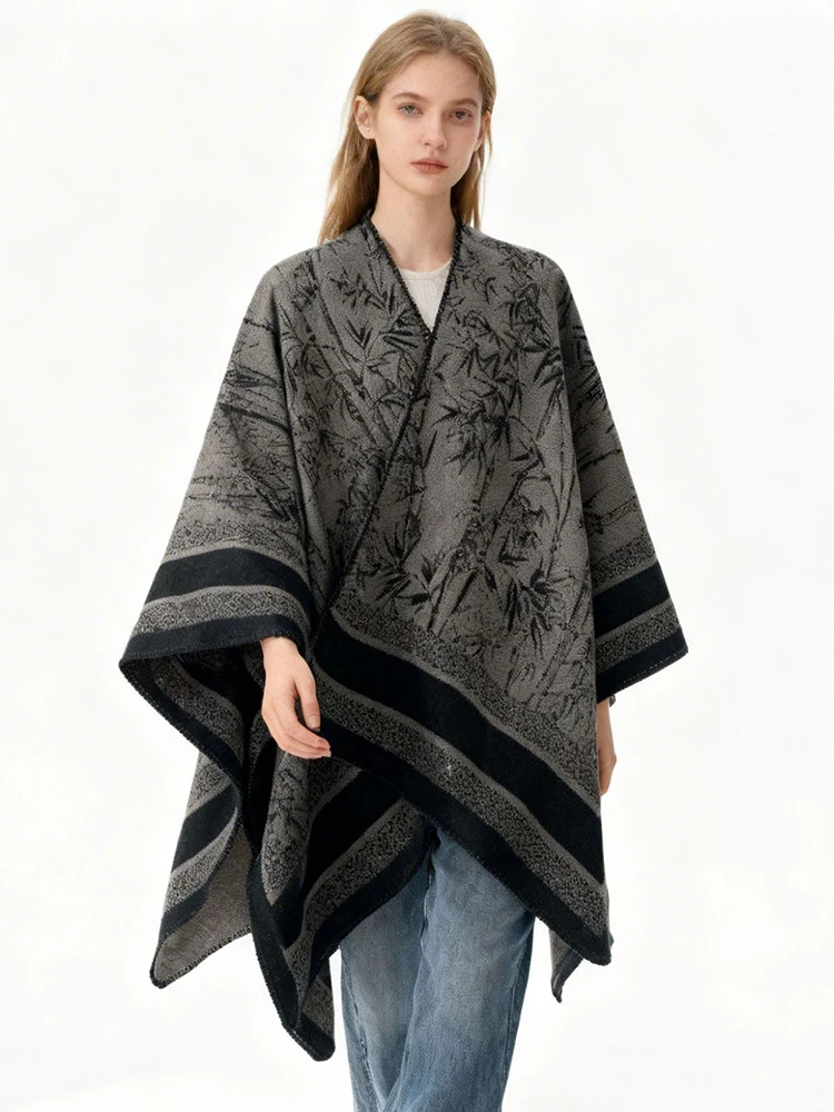 

New Arrival Elegant Party Scarf Layers Poncho Winter Women Vintage Print Wrap Shawl Casual Scarve Capa Para Mujer Pashmina Cloak