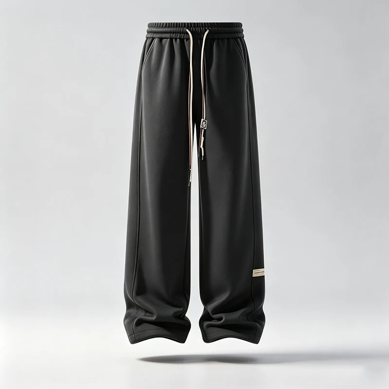 Herren-Sweatpants mit Kordelzug, weitem Bein, einfarbig, elastischer Bund, lockere, gerade geschnittene Hose, Streetwear, Freizeit- und Alltagshose. – Detail 4
