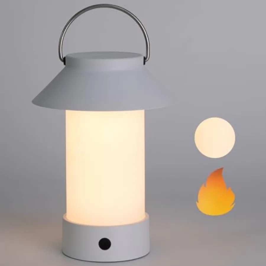 

Rechargeable Outdoor Lantern Waterproof, Dimmable Warm and Flickering Flame Mood Light, Portable Cordless Table Lamp for Patio/