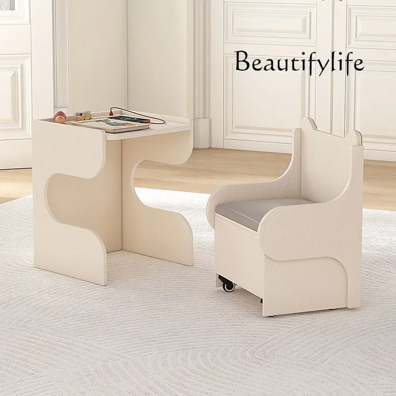 

Nordic cream style solid wood household small toy table and chair combination
